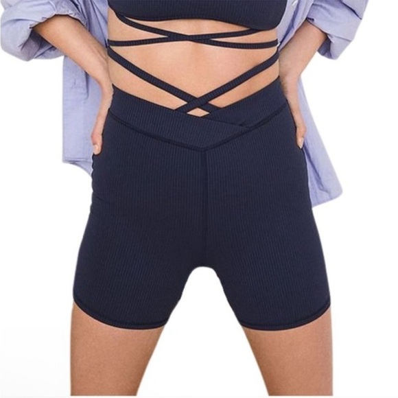 For Love And Lemons Pants - NWT | For Love and Lemons Chloe Ribbed Biker Shorts in Midnight Blue‎ Size XXS
